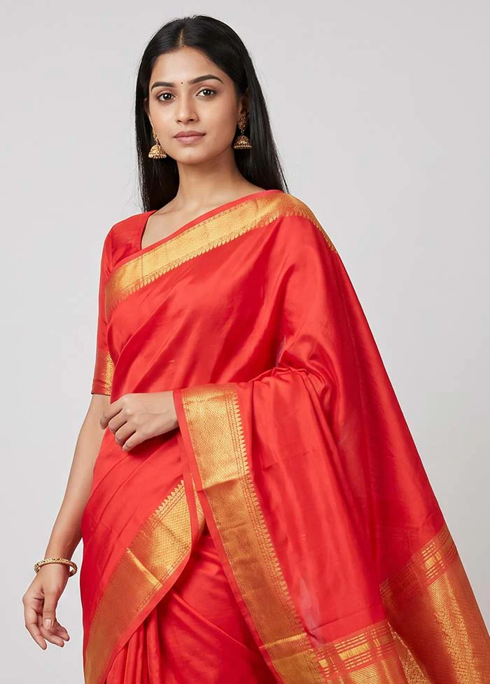 Pink Mangalgiri Silk Saree With Blouse Piece - Image 2