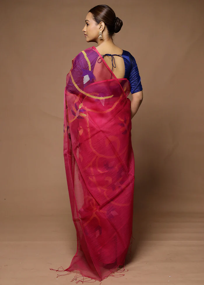 Pink Matka Silk Saree With Blouse Piece - Image 3