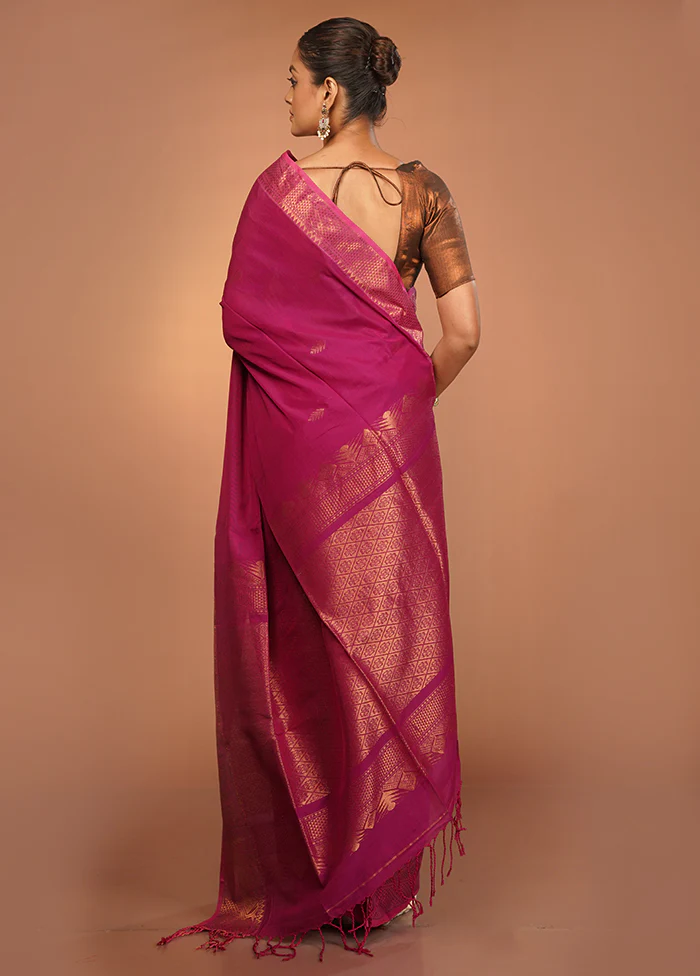 Pink Matka Silk Saree With Blouse Piece - Image 3