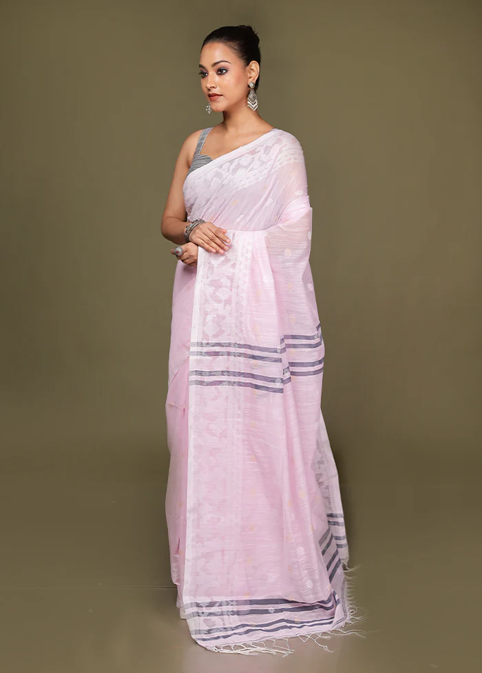 Pink Matka Silk Saree With Blouse Piece - Image 4