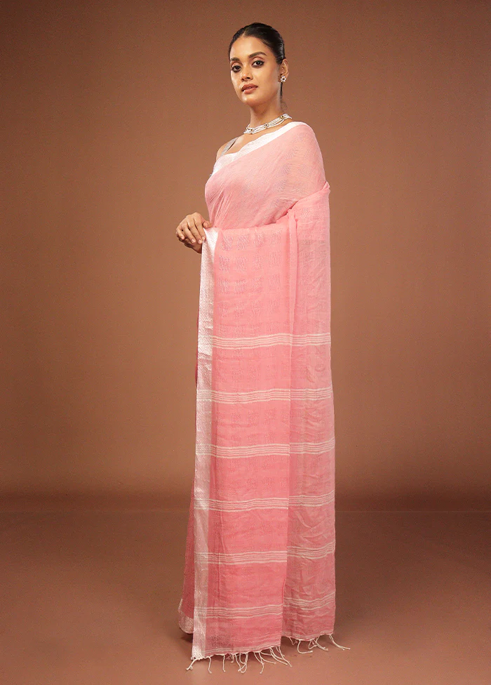 Pink Matka Silk Saree With Blouse Piece - Image 4
