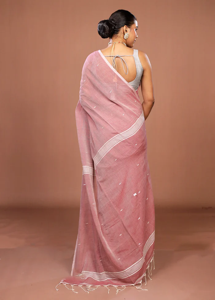 Pink Matka Silk Saree With Blouse Piece - Image 3