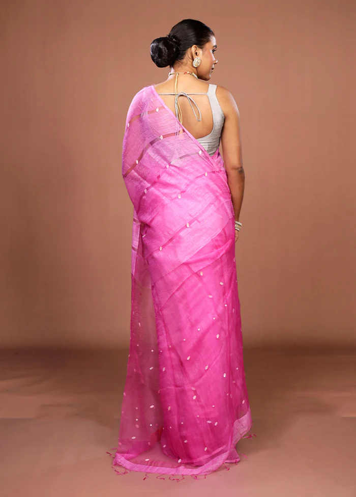 Pink Matka Silk Saree With Blouse Piece - Image 3