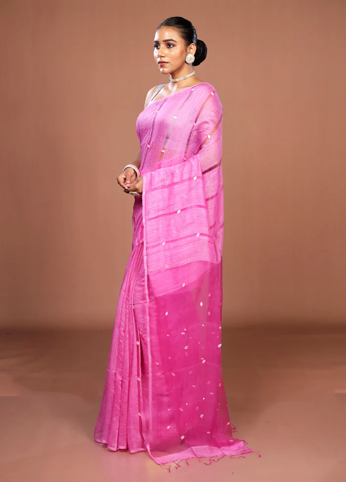 Pink Matka Silk Saree With Blouse Piece - Image 4