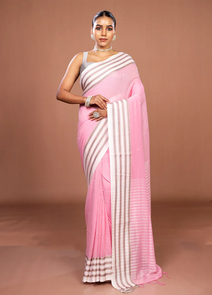 Pink Matka Silk Saree With Blouse Piece - Image 2