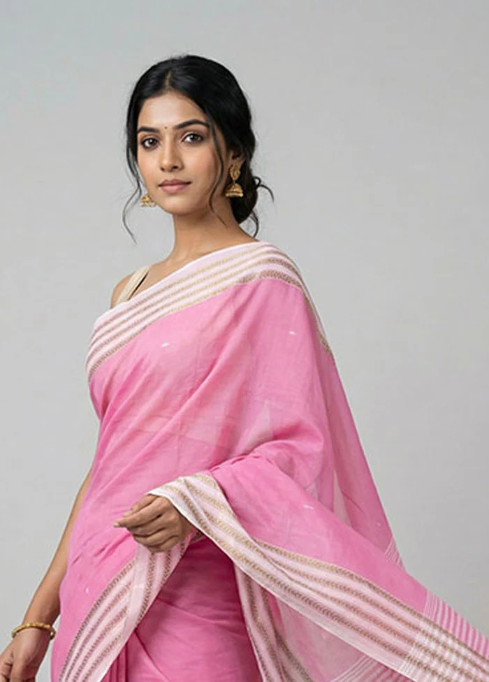 Pink Matka Silk Saree With Blouse Piece - Image 2
