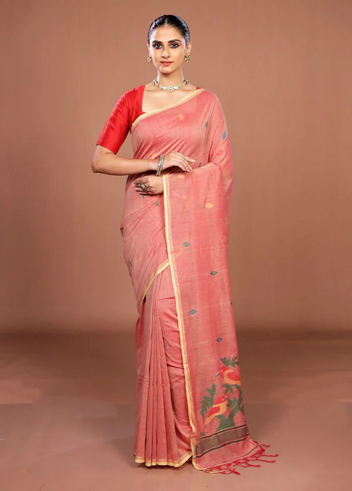 Pink Matka Silk Saree With Blouse Piece - Image 2