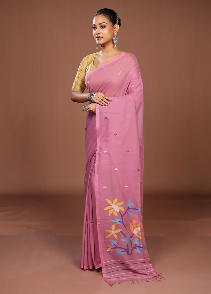 Pink Matka Silk Saree With Blouse Piece - Image 4