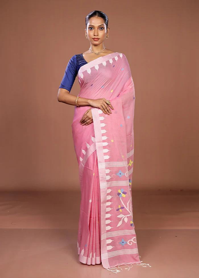 Pink Matka Silk Saree With Blouse Piece - Image 2