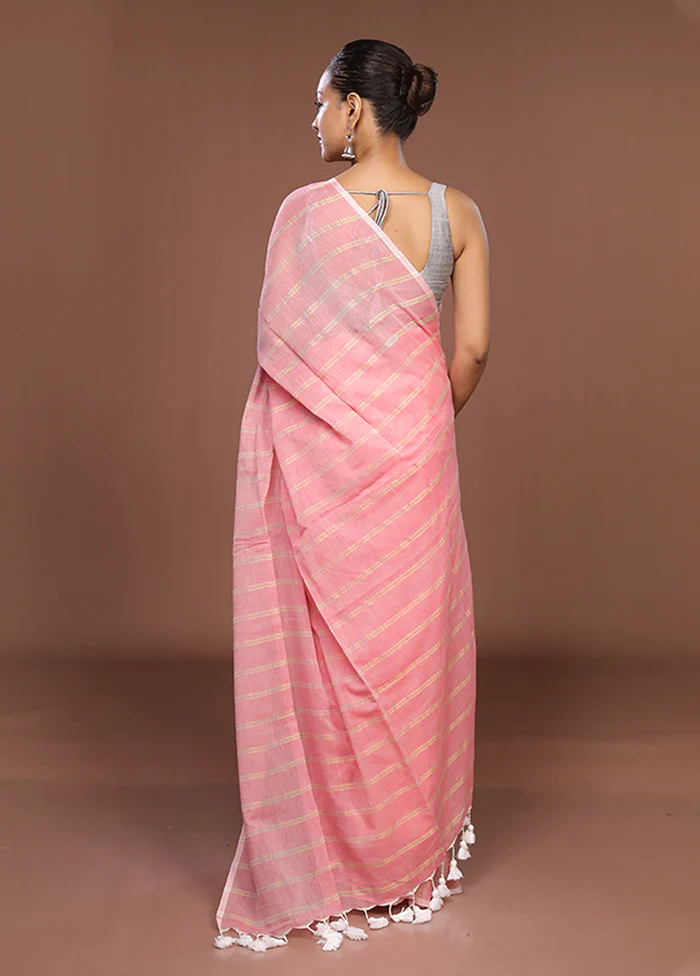 Pink Matka Silk Saree With Blouse Piece - Image 3