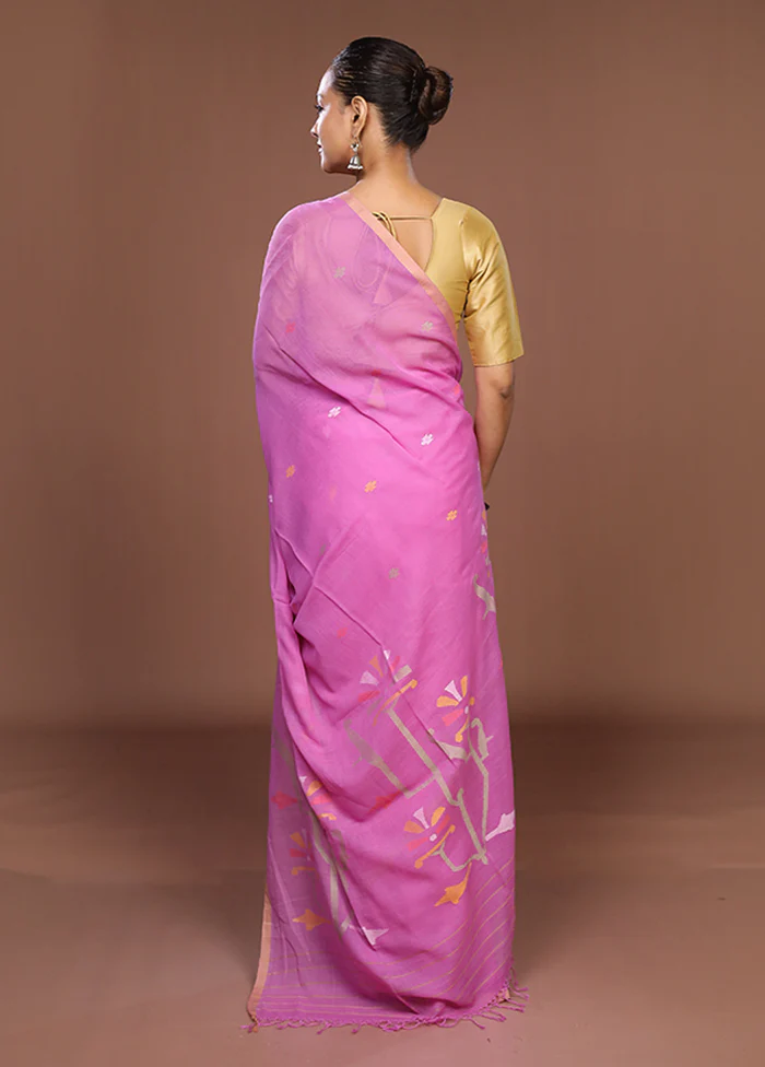 Pink Matka Silk Saree With Blouse Piece - Image 3