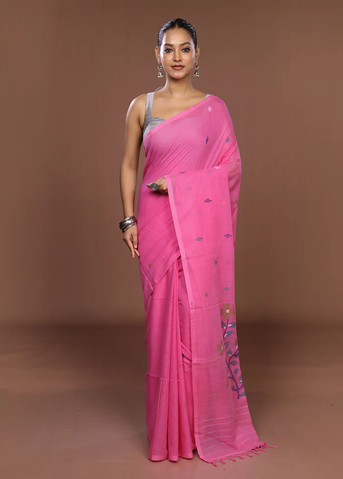 Pink Matka Silk Saree With Blouse Piece - Image 2