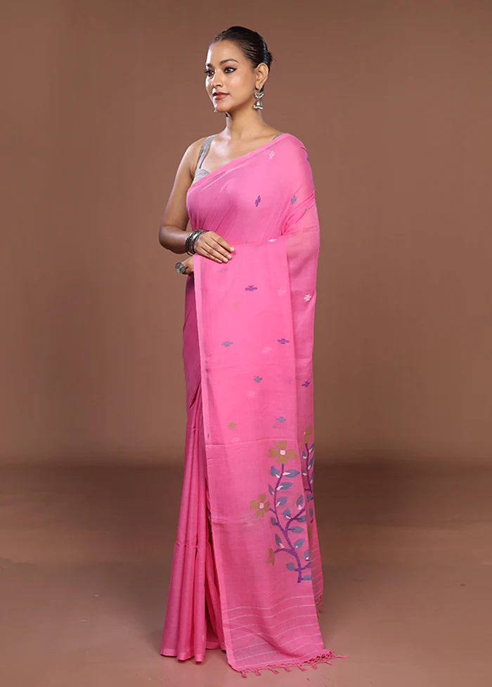 Pink Matka Silk Saree With Blouse Piece - Image 4