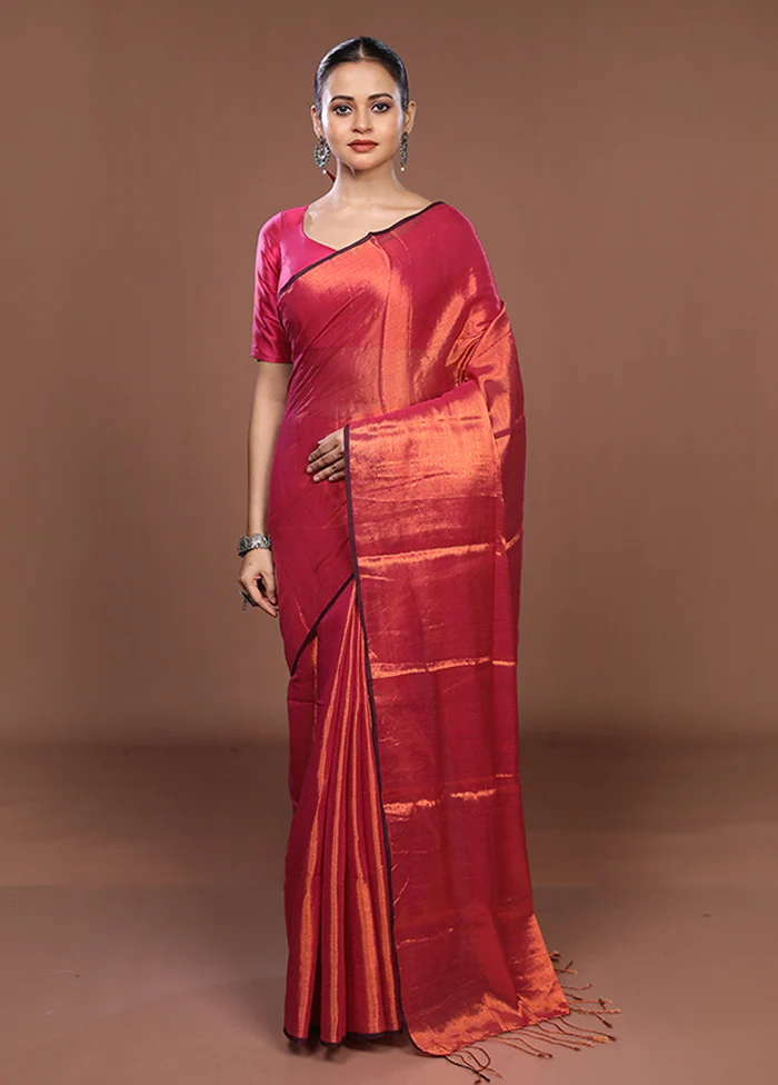 Pink Matka Silk Saree With Blouse Piece - Image 2