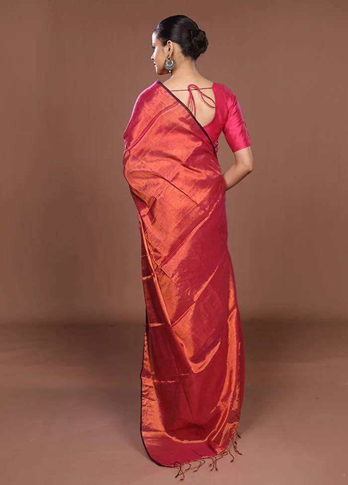 Pink Matka Silk Saree With Blouse Piece - Image 3