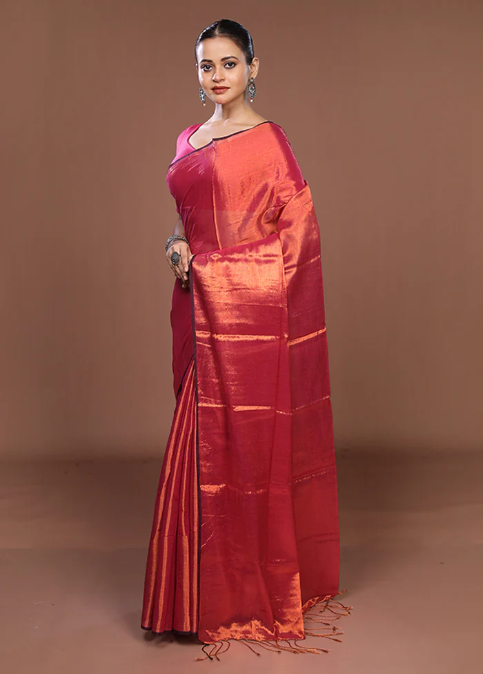 Pink Matka Silk Saree With Blouse Piece - Image 4