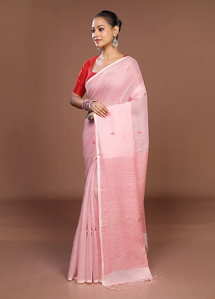 Pink Matka Silk Saree With Blouse Piece - Image 4