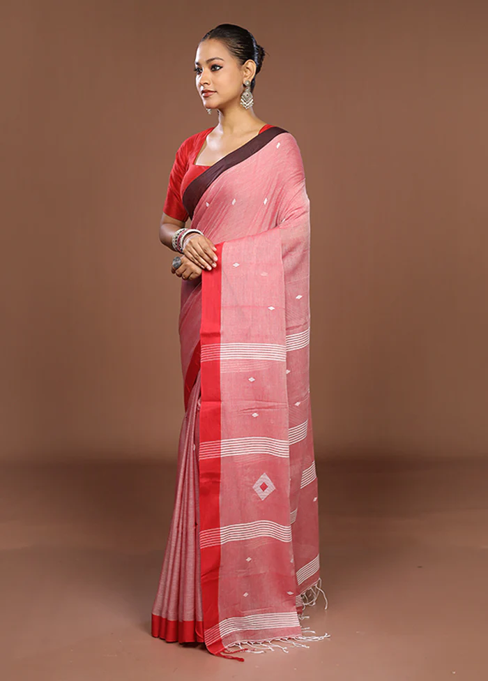 Pink Matka Silk Saree With Blouse Piece - Image 3