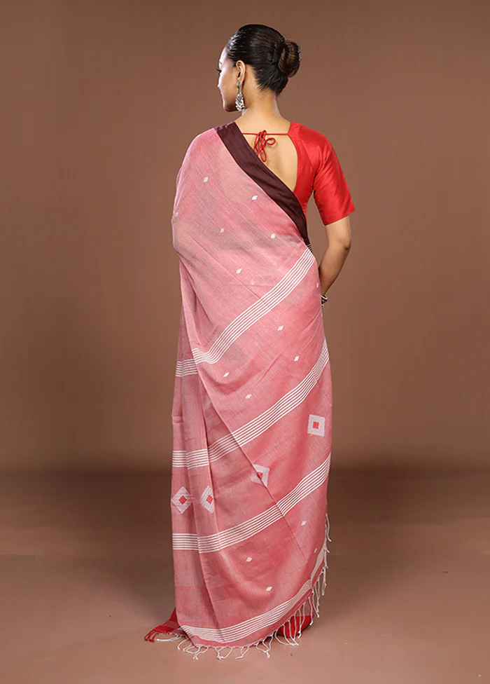 Pink Matka Silk Saree With Blouse Piece - Image 4