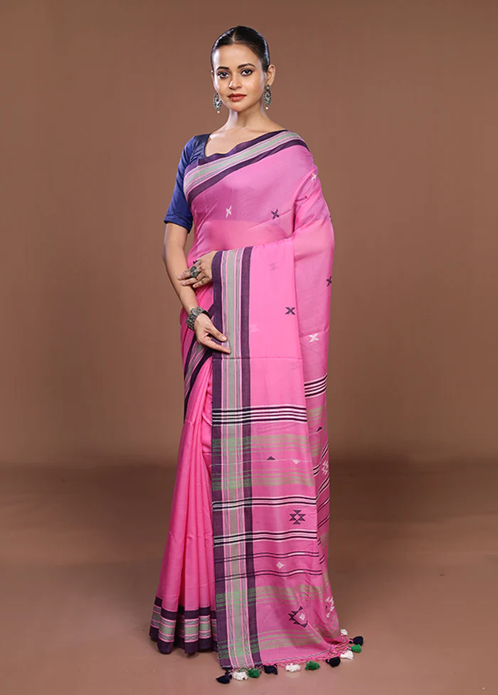 Pink Matka Silk Saree With Blouse Piece - Image 4