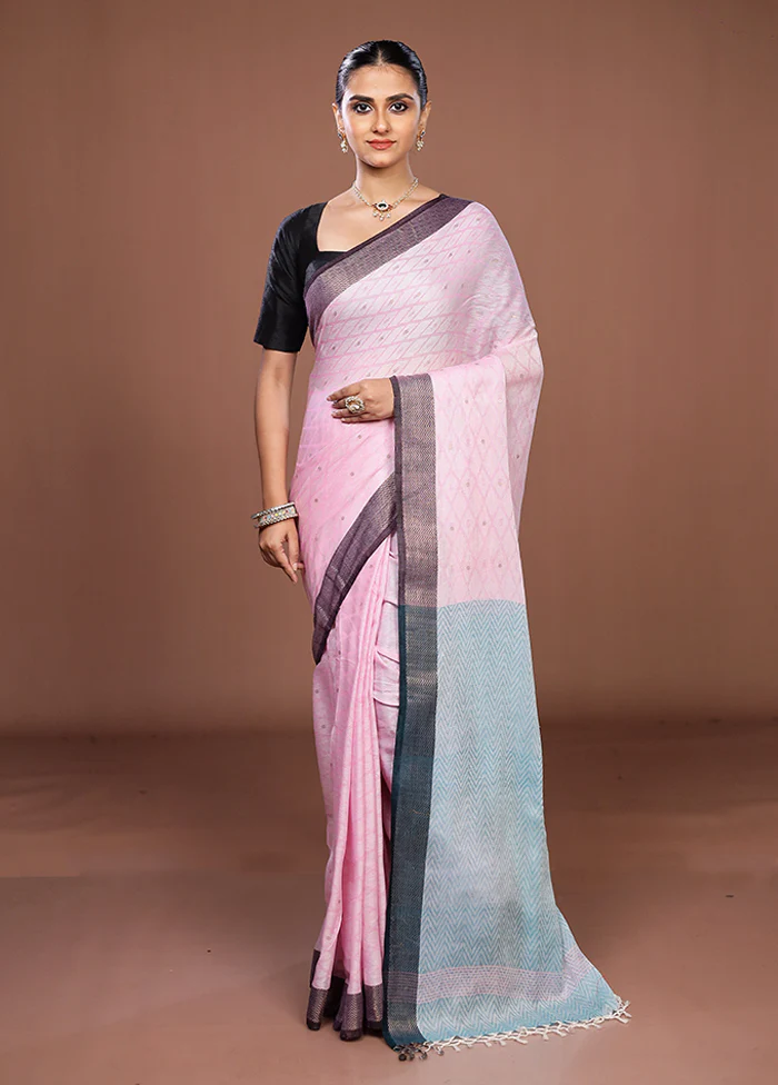 Pink Matka Silk Saree With Blouse Piece - Image 2