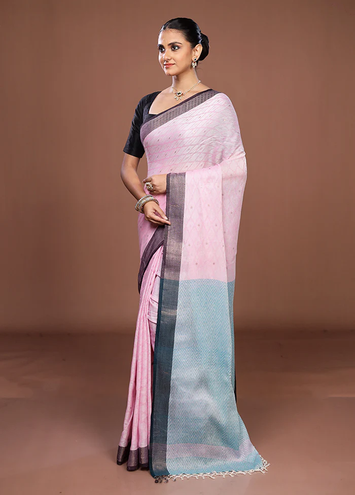 Pink Matka Silk Saree With Blouse Piece - Image 4