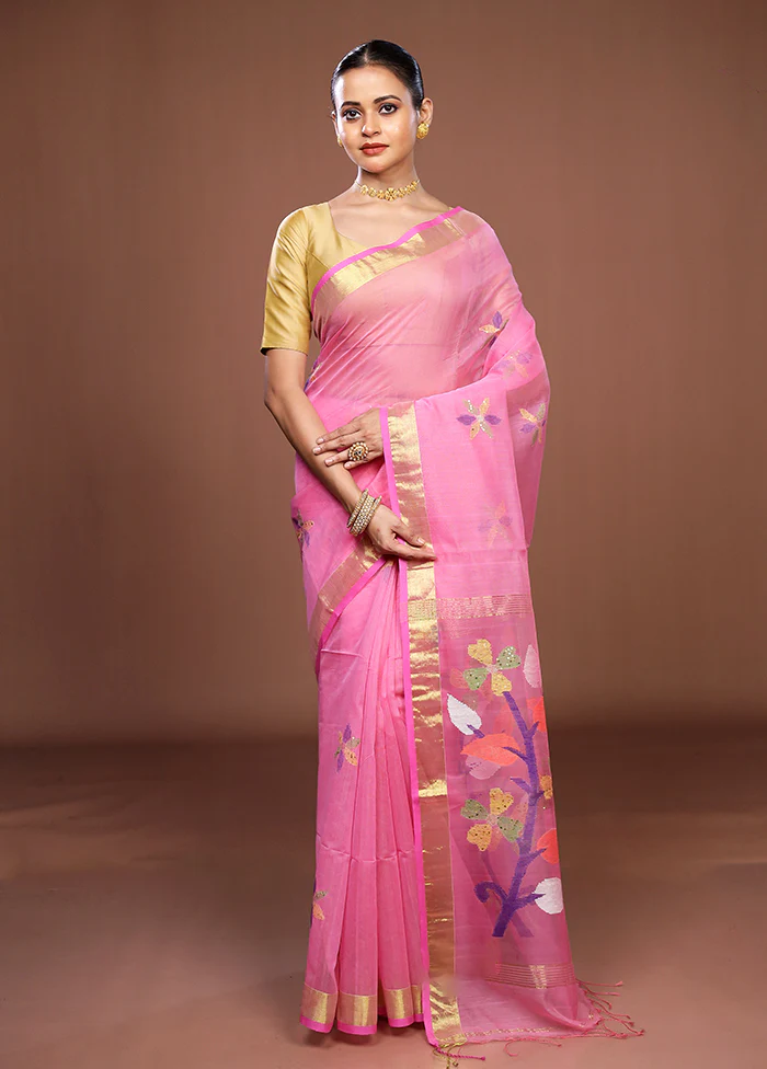 Pink Matka Silk Saree With Blouse Piece - Image 2