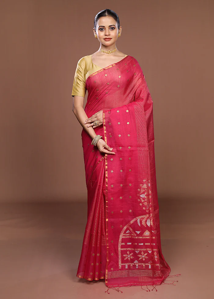 Pink Matka Silk Saree With Blouse Piece - Image 2