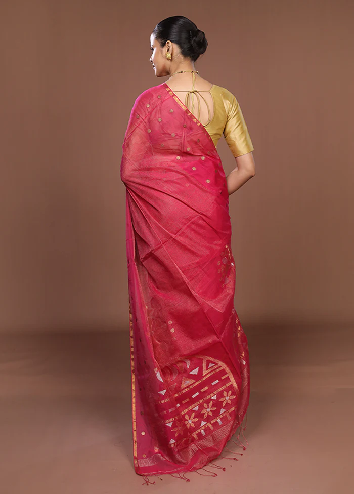 Pink Matka Silk Saree With Blouse Piece - Image 3