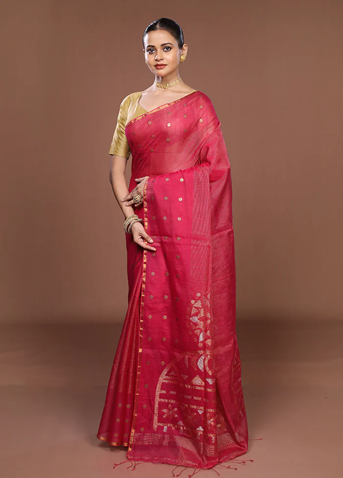 Pink Matka Silk Saree With Blouse Piece - Image 4