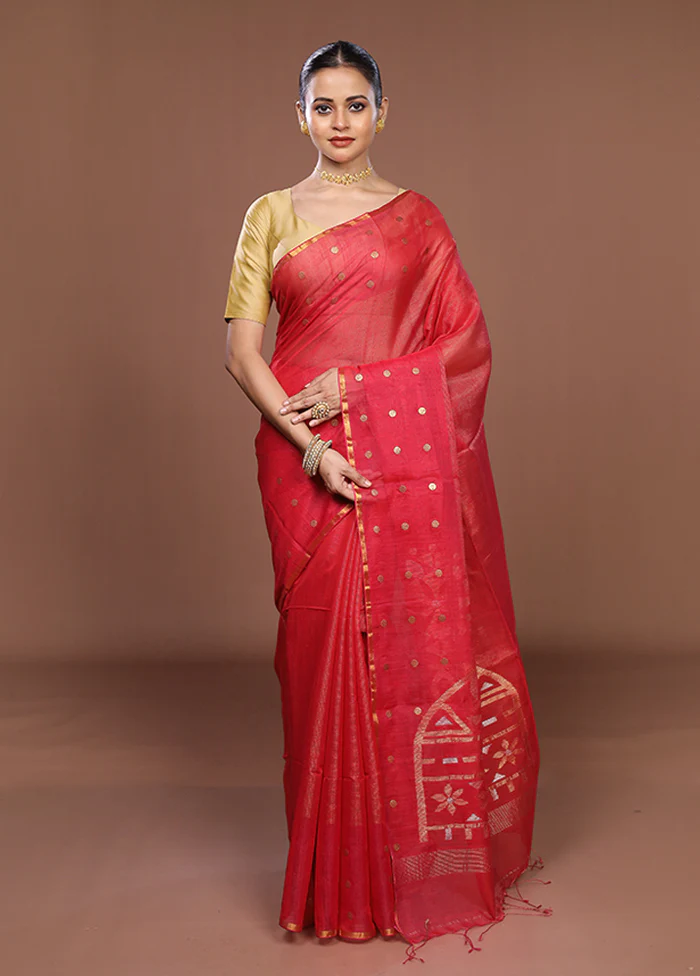 Pink Matka Silk Saree With Blouse Piece - Image 2