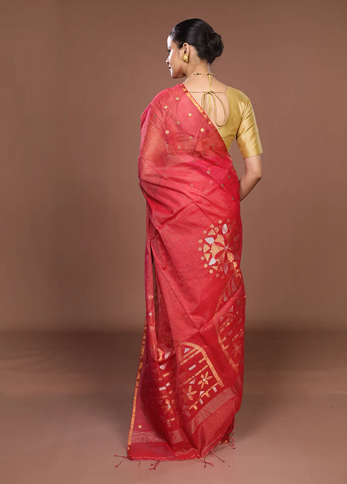 Pink Matka Silk Saree With Blouse Piece - Image 3