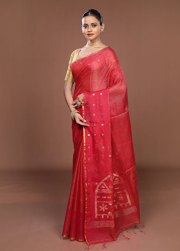 Pink Matka Silk Saree With Blouse Piece - Image 4