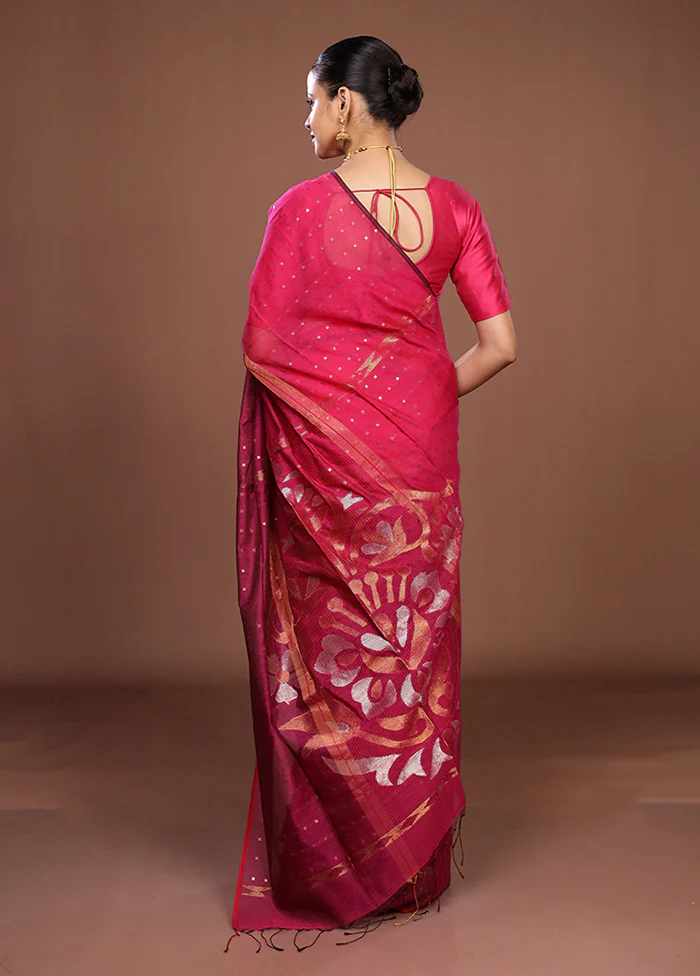 Pink Matka Silk Saree With Blouse Piece - Image 3