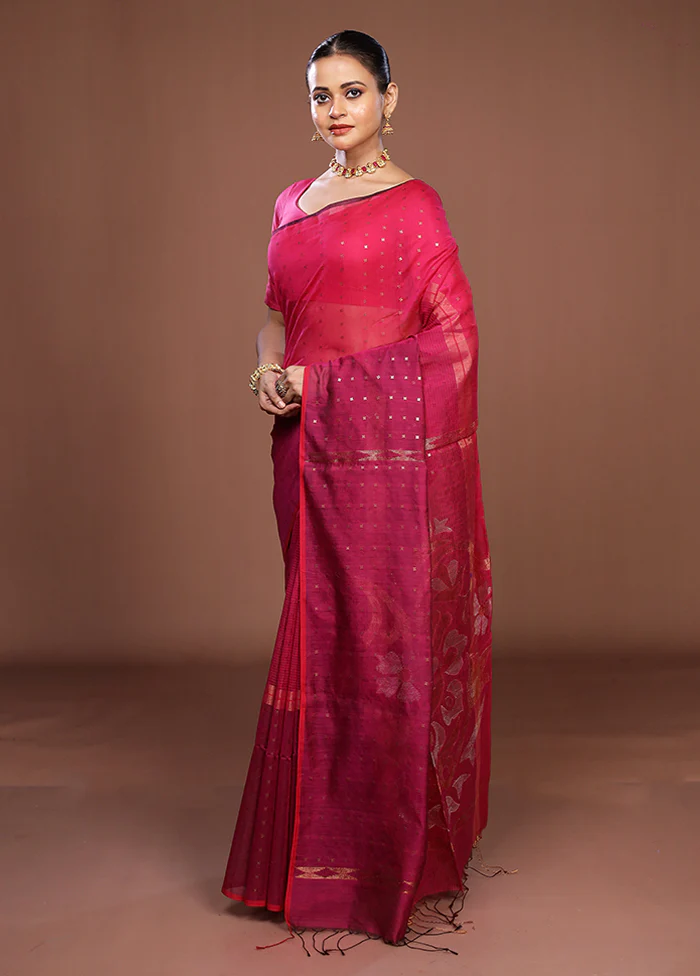 Pink Matka Silk Saree With Blouse Piece - Image 4