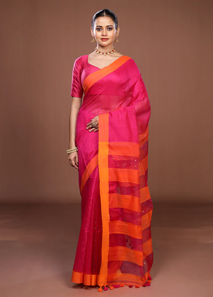 Pink Matka Silk Saree With Blouse Piece - Image 2
