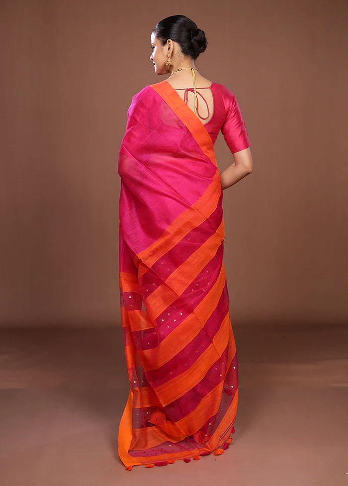 Pink Matka Silk Saree With Blouse Piece - Image 3