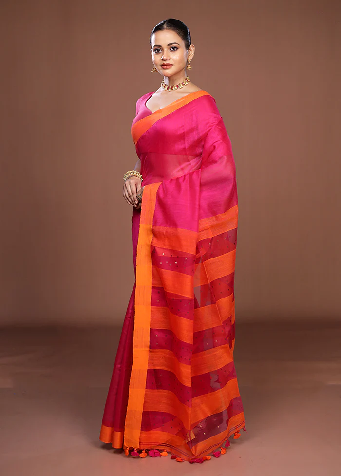 Pink Matka Silk Saree With Blouse Piece - Image 4