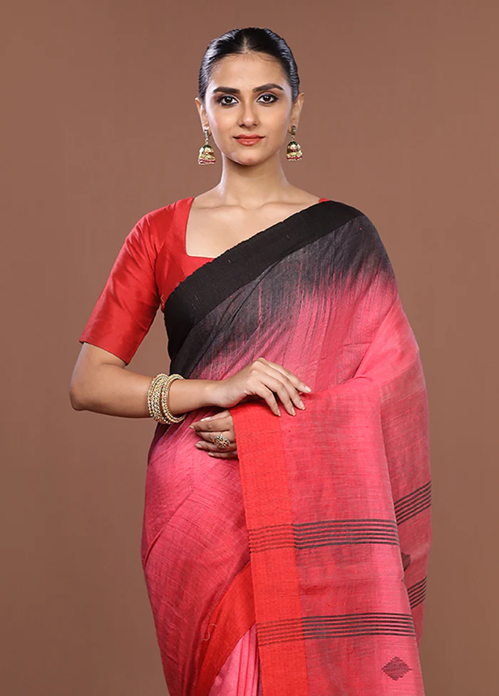 Pink Matka Silk Saree With Blouse Piece