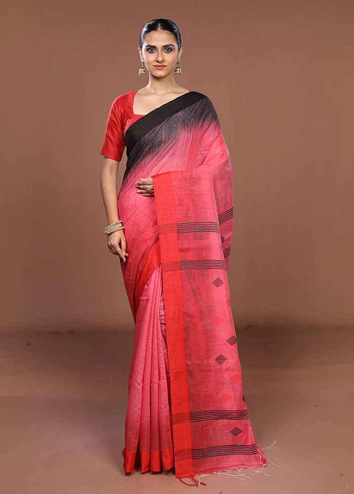 Pink Matka Silk Saree With Blouse Piece - Image 2