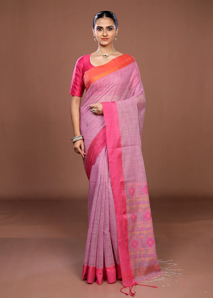 Pink Matka Silk Saree With Blouse Piece - Image 2