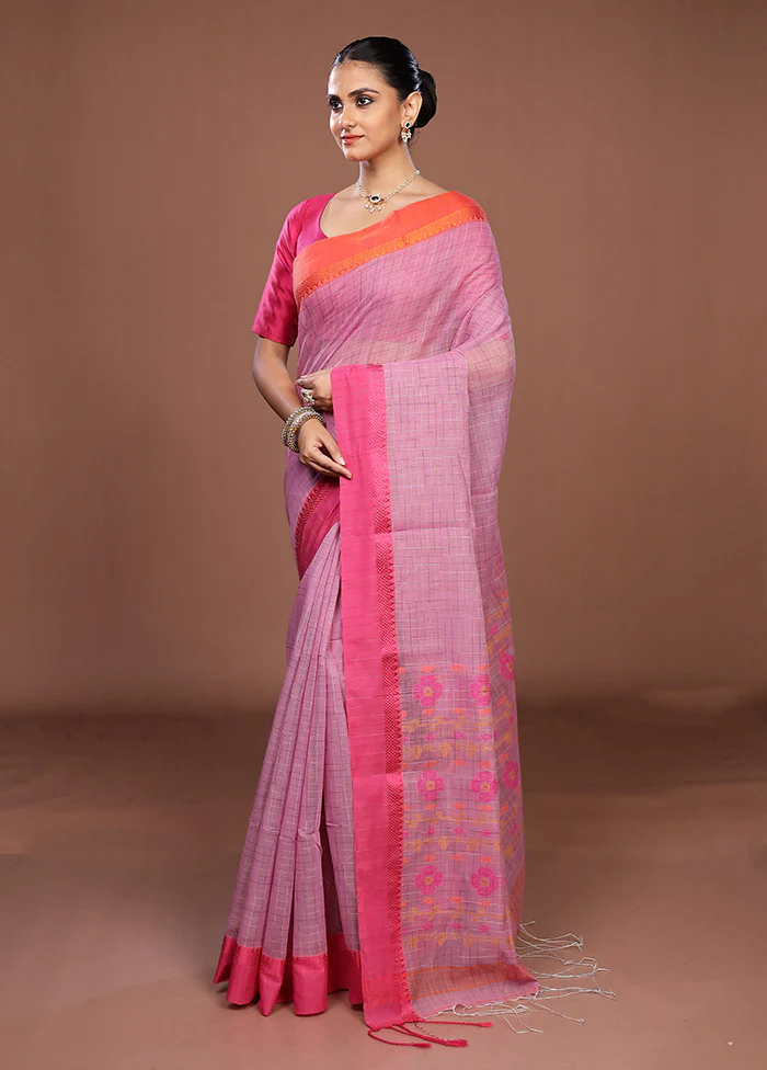Pink Matka Silk Saree With Blouse Piece - Image 4