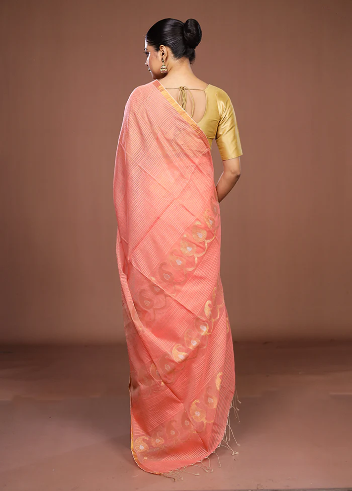 Pink Matka Silk Saree With Blouse Piece - Image 3