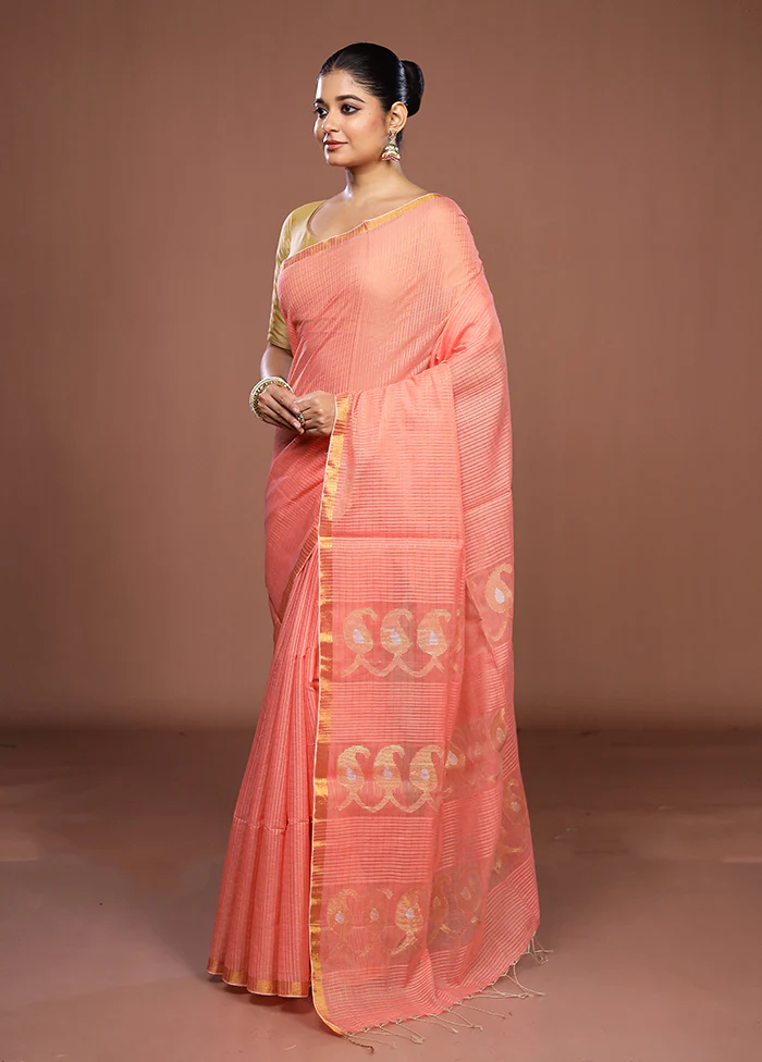Pink Matka Silk Saree With Blouse Piece - Image 4