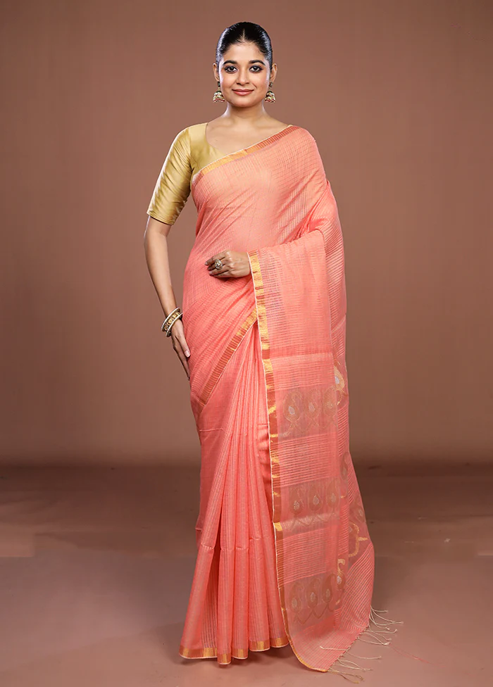 Pink Matka Silk Saree With Blouse Piece - Image 2