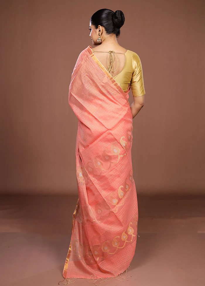 Pink Matka Silk Saree With Blouse Piece - Image 3