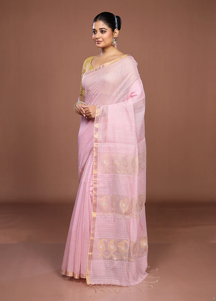 Pink Matka Silk Saree With Blouse Piece - Image 4
