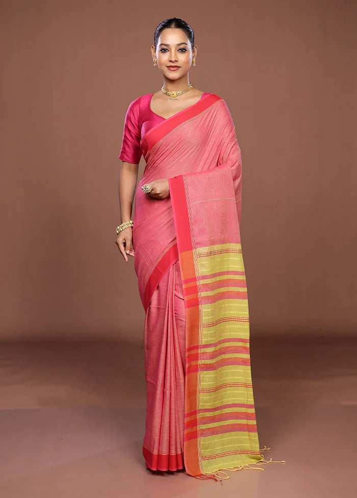 Pink Matka Silk Saree With Blouse Piece - Image 2