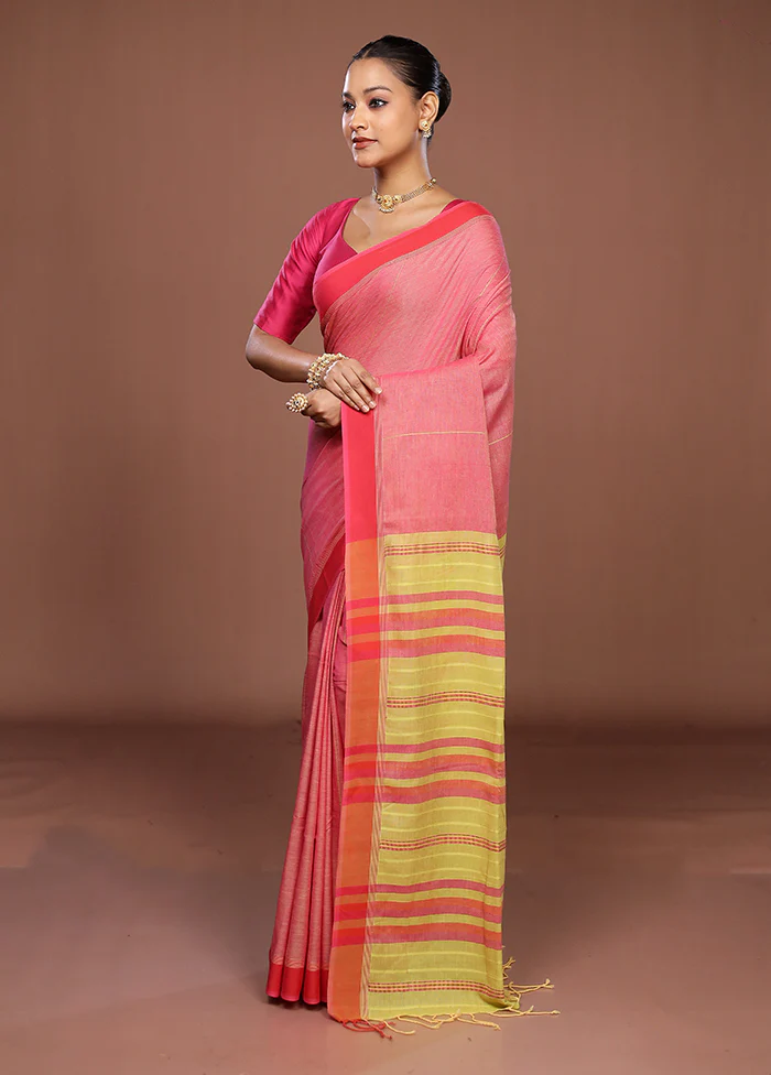 Pink Matka Silk Saree With Blouse Piece - Image 4
