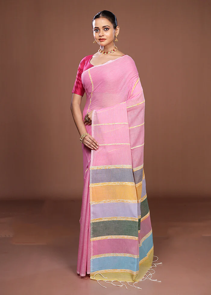 Pink Matka Silk Saree With Blouse Piece - Image 4